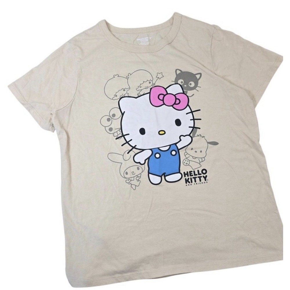 Hello Kitty by Sanrio Tan Graphic Print Crew Neck Tee Women's  M Hybrid